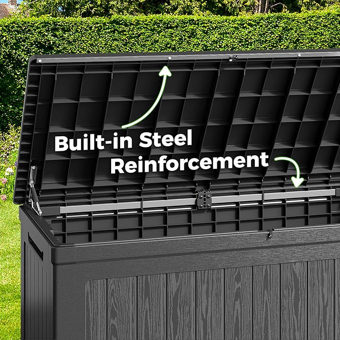 Lyromix 260 Gallon Outdoor Storage Box, UV-Resistant Waterproof Deck Box Outdoor with Lockable Design (Lock Not Included) and Hydraulic Lid, Patio Storage Bin for Cushions and Garden Tools, Black