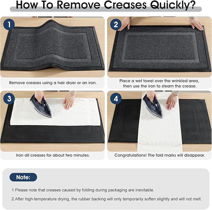 Large Front Door Mat Outside Entrance Indoor Doormat, 47" x 30" Outdoor Mats for Patio Waterproof, Outdoor Door Mats for Outside Entry, Indoor Rugs for Entryway, Sturdy Natural Rubber, Drak Gray