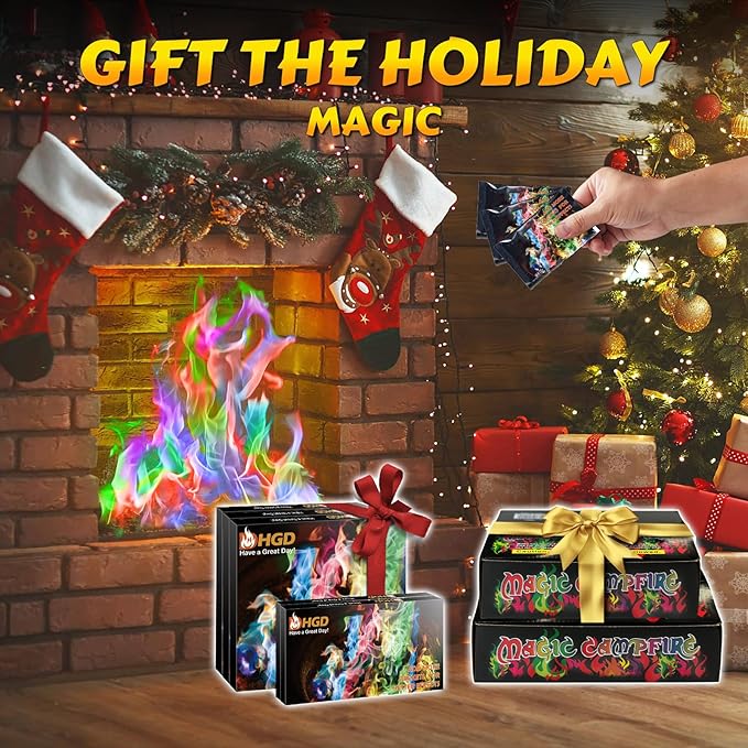 HGD (50 Pack) Fire Color Changing Packets for Fire Pit, Indoor/Outdoor Fireplace, Campfires, Bonfires - Mystical Rainbow Magic Flames, Camping Accessories for Family Entertainment