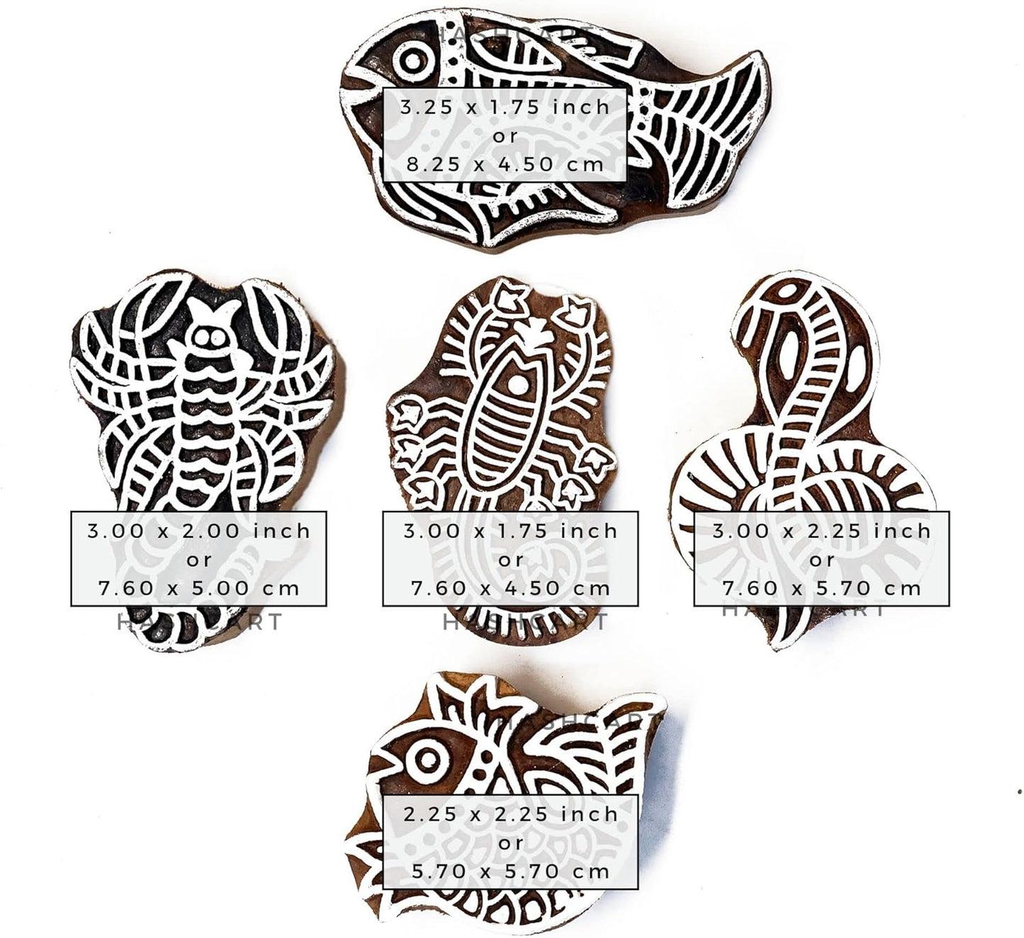 Wooden Stamp Block for Printing - Handcarved Indian Textile Printing Blocks for DIY Craft Card Making, Project Designing, Clay, Pottery, Tattoo Print HASHCART® | Set of 5 |