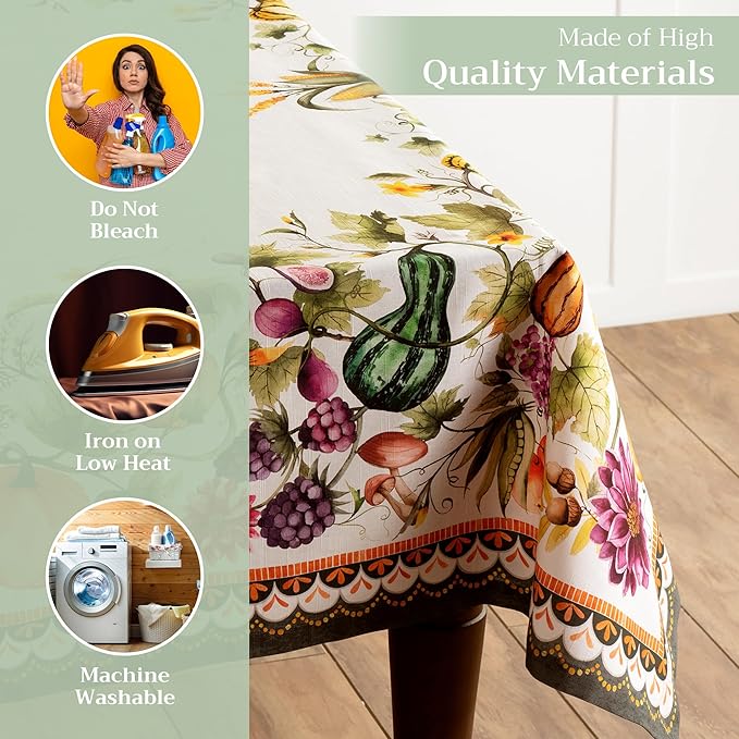 Maison d' Hermine Table Cloth Rectangle Table 100% Cotton 54 x 72 Inches Fall Tablecloth Reusable Everyday Use for Thanksgiving Christmas Decorations Dining Farmhouse (Pumpkin Garden - Cloudy Cream)