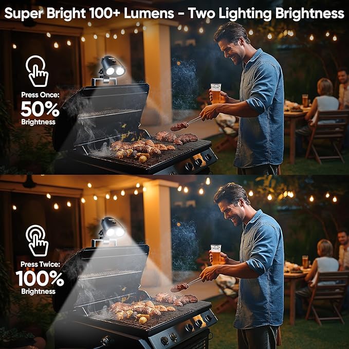 Grill Light Grilling Accessories: Mens Valentines Gifts for Dad Him Husband - LED Bright Smoker BBQ Light for Outdoor Grill - Clamp-On Handle Mount Two Brightness Settings with Batteries
