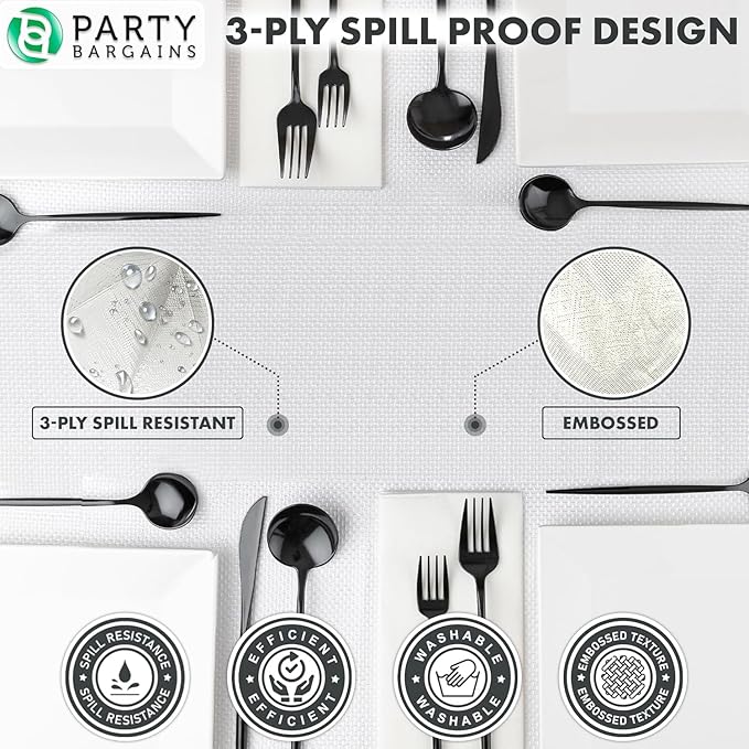 PARTY BARGAINS 40 Disposable Table Covers - 54" X 108", 3 Ply Paper & Plastic White Table Cover