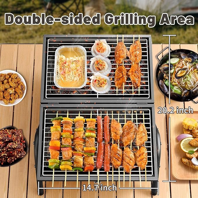 Portable Charcoal Grill Outdoor Stove: BBQ Easy to take Two Side Carbon Griller