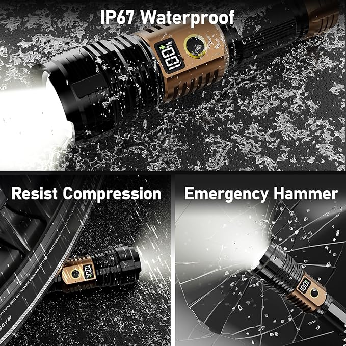 Flashlights High Lumens Rechargeable, LED Super Bright Flash Light Long Beam, Zoomable Linternas with LCD Digital Display, 5 Mode, Waterproof, Powerful Tactical Flashlight for Emergencies Camping Gift