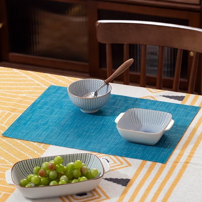 LEXMORE Placemats Set of 8 Vinyl/Plastic Woven Place Mats for Kitchen Table Indoor/Outdoor Washable Placemat Wipeable Dining Table Mats(Teal Blue)