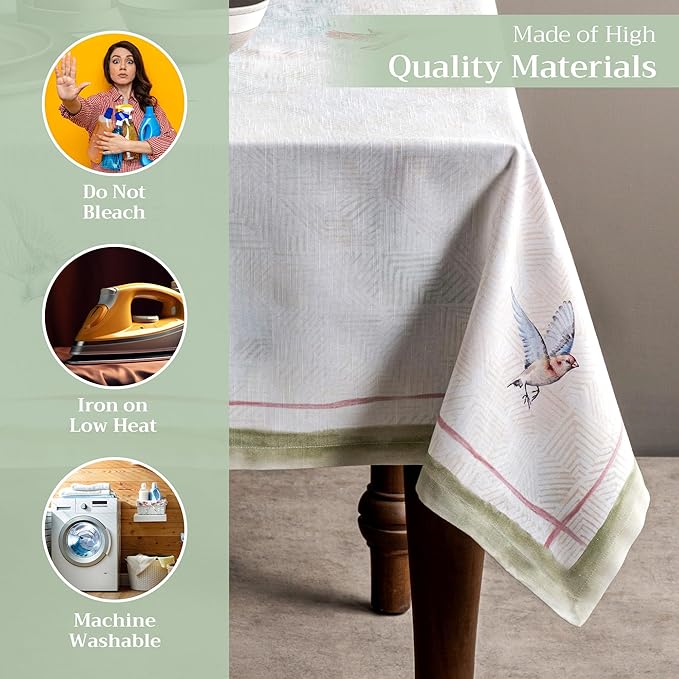 Maison d' Hermine Table Cloth Rectangle Table 100% Cotton 70 x 90 Inches Tablecloth Reusable Decorative for Dining Room, Farmhouse, Home, Party, Festive & Wedding Spring Summer - Flying Birds