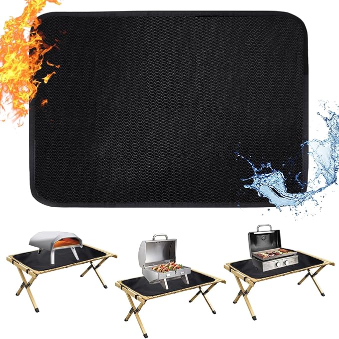 Apipi 24 x 31in Fireproof Grill Mat for Outdoor Grill - 2mm Thickened Heat Resistant Mat for Countertop, Easy to Clean & Waterproof & Oil Proof for Protecting Prep BBQ Table