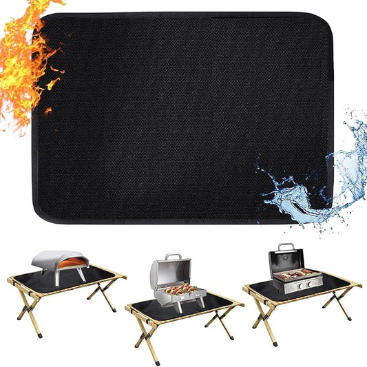 Apipi 24 x 31in Fireproof Grill Mat for Outdoor Grill - 2mm Thickened Heat Resistant Mat for Countertop, Easy to Clean & Waterproof & Oil Proof for Protecting Prep BBQ Table