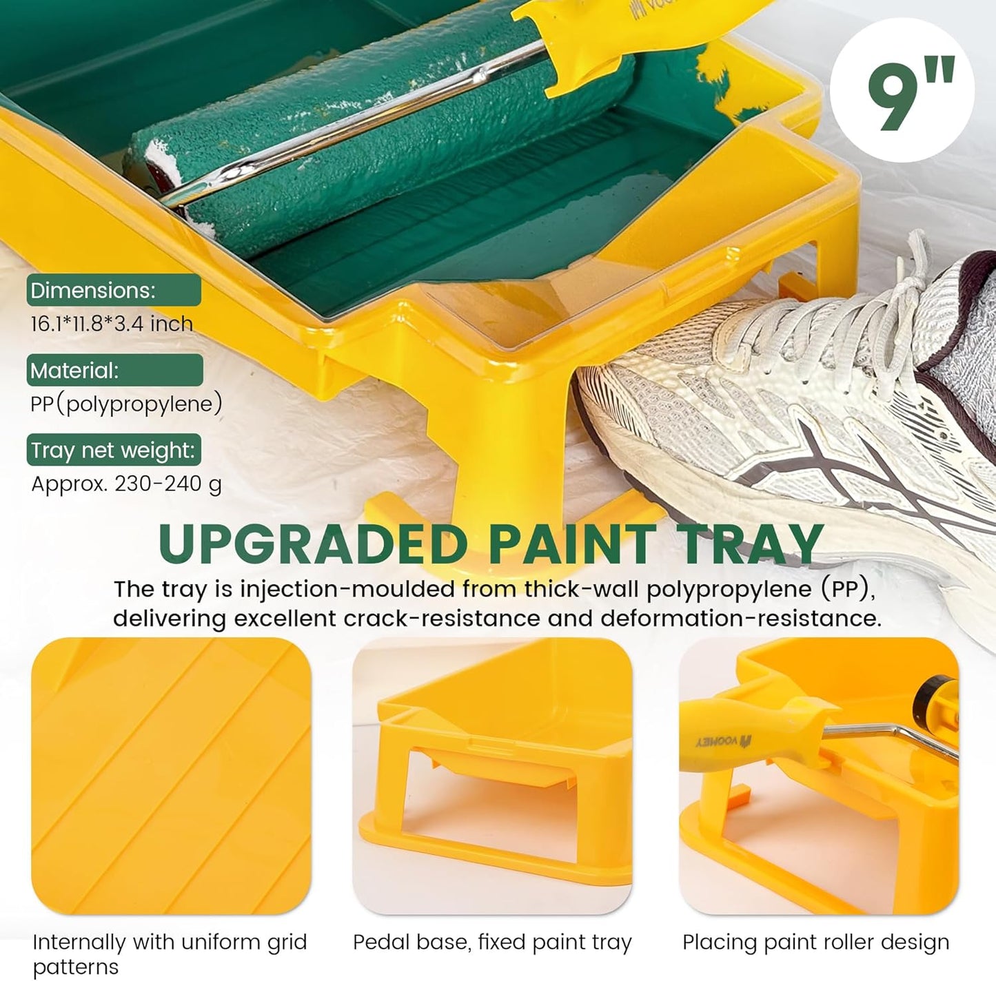 VOOMEY 12 PCS Paint Roller Kit, Deep Grooved Foot Paint Tray, Paint Tray Liner, Wall Paint Roller with Frame, Professional Paint Kit for House Painting