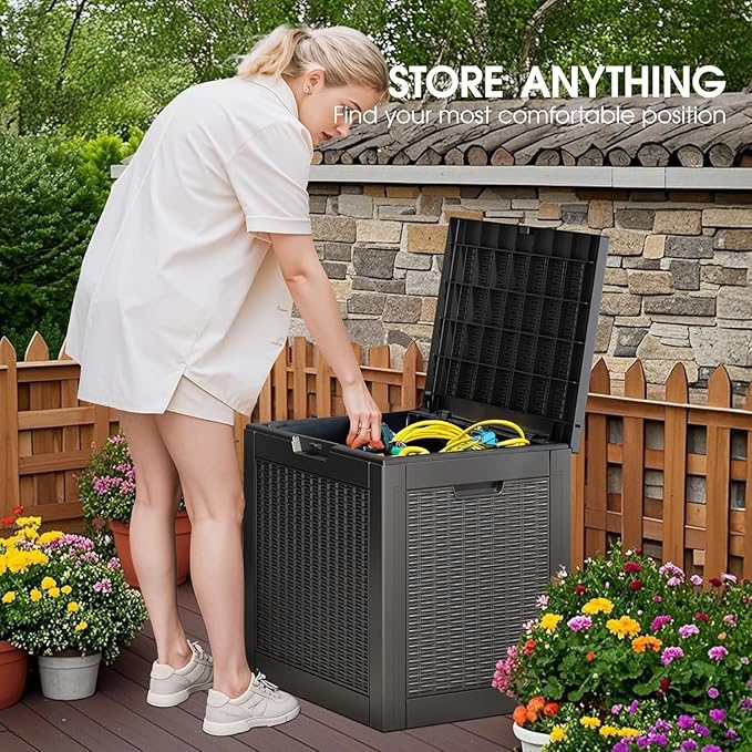 32 * 2 Gallon Outdoor storage deck Box Waterproof ，garden tool,backyard cushion,poolside storage,Small delivery boxes for outside,Two Boxes/set (Rattan Black