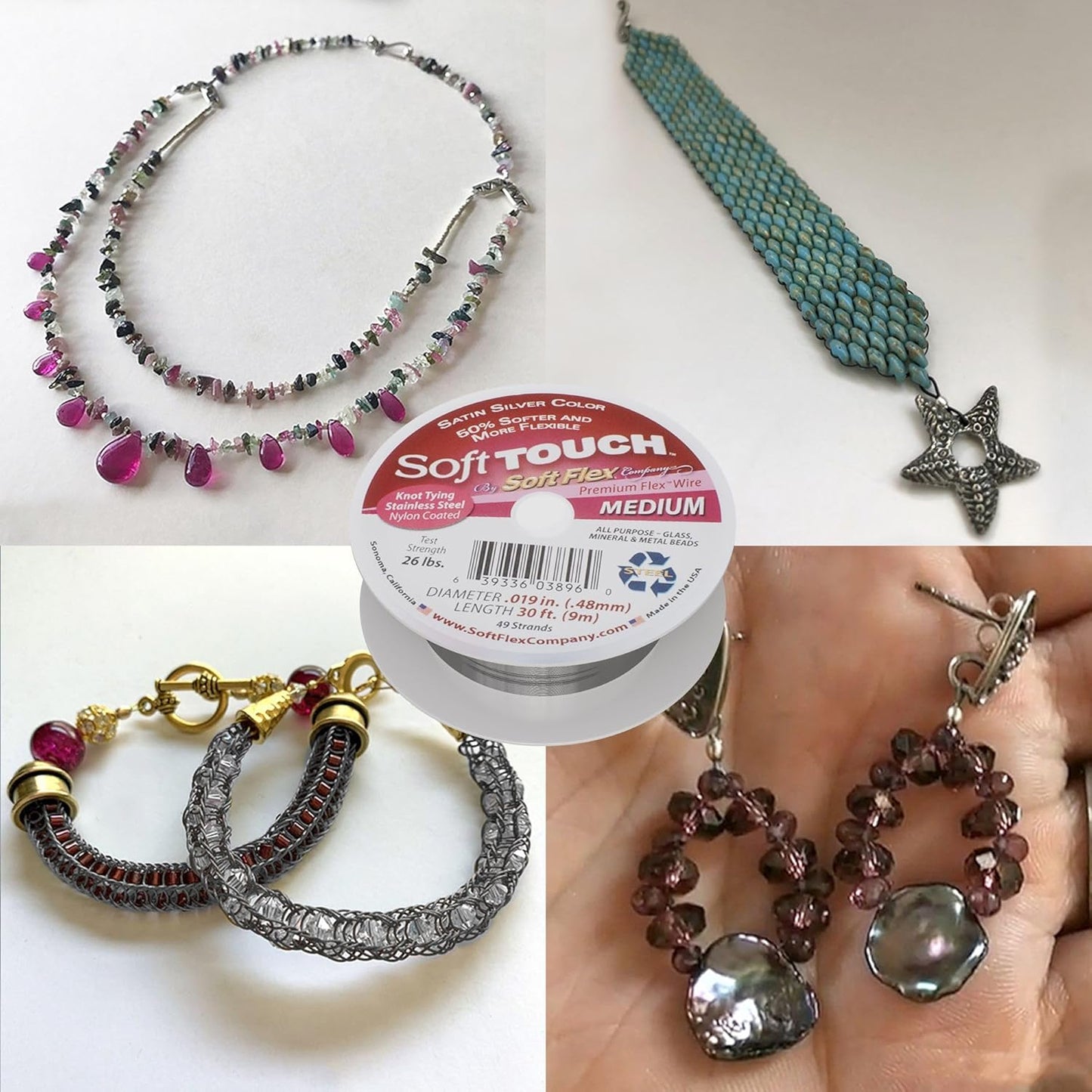 Soft Flex 49 Strand Stringing Wire - Flexible Braided - Medium 0.19 Diameter - Jewelry Making Bead Wire - Satin Silver