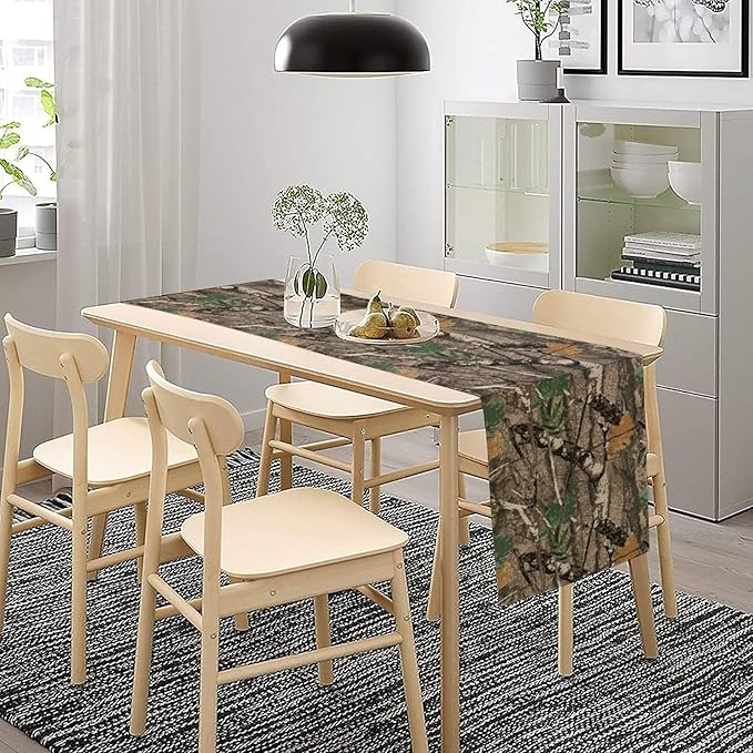 Camo Branches Table Runner, Camo Tree Hunting Oak Table Runner for Dining Home Party Cafe Holiday 13x90in