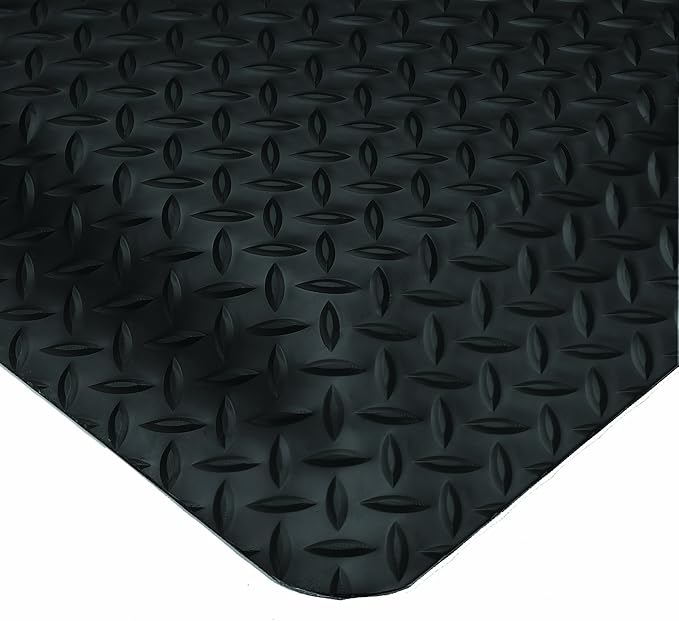 Wearwell Diamond-Plate Select UltraSoft Mat - Black. Anti-Fatigue Workstation Mat. 2' W x 3' L x 15/16" Thickness. PVC Vinyl Surface with PVC Sponge. For Dry Industrial Use (495.1516x2x3BK)