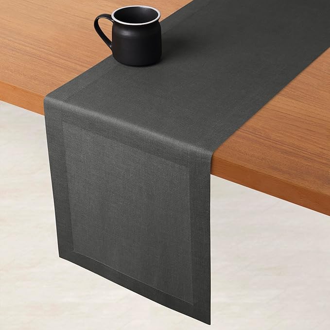 D'Moksha Homes Linen Table Runner 60 Inches - 100% Pure Linen Charcoal Grey Table Runner 14 x 60 Inch for Coffee Tables, Dresser, Winter, Holiday - Machine Washable