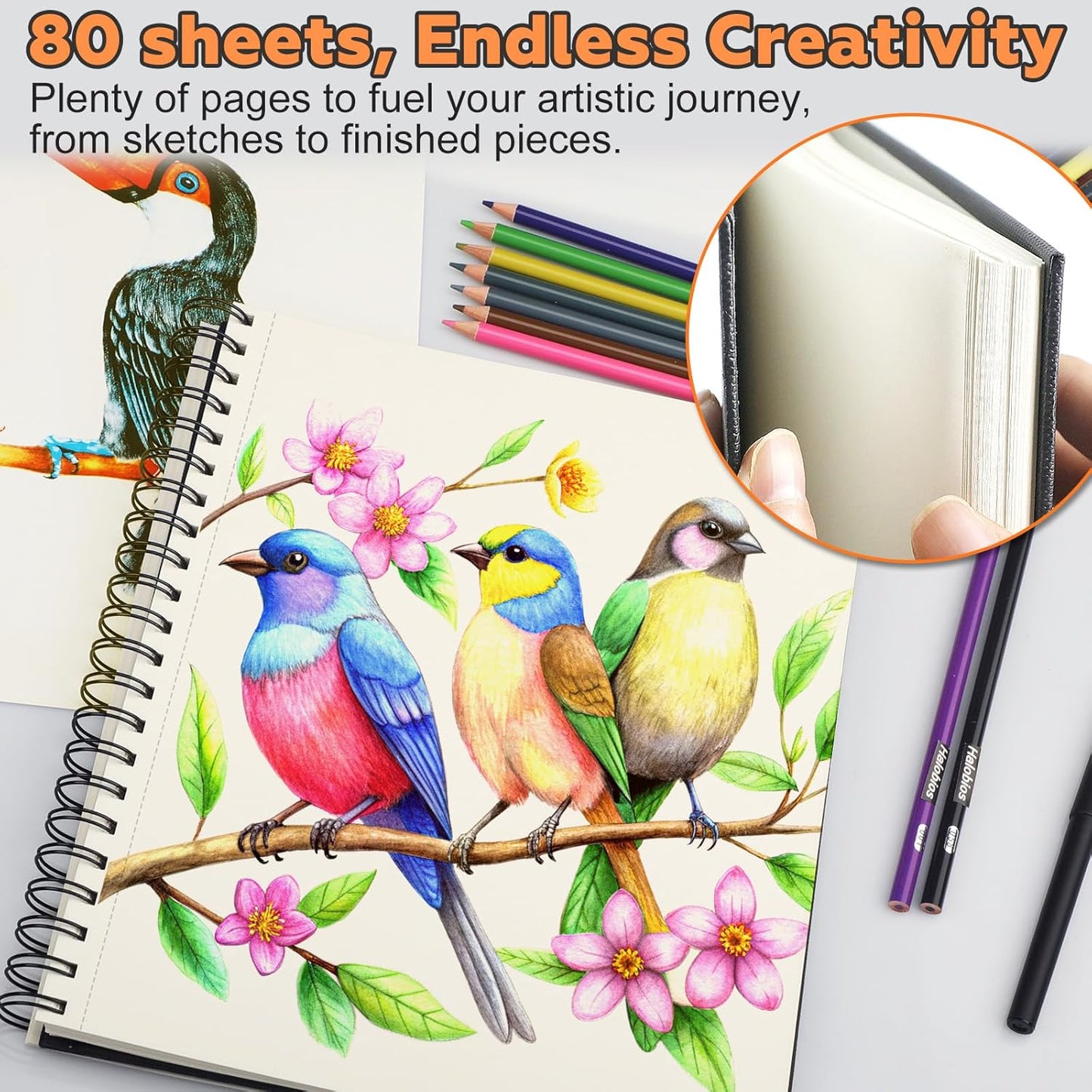 9" x 11" Sketch Book，1 Pack 80-Sheets (68lb/100gsm)，Double-Sided Hardbound Sketchbook, Spiral Bound,Acid Free Paper Painting Drawing Writing Sketching Pad for Kids Adult Teens Girls Boys