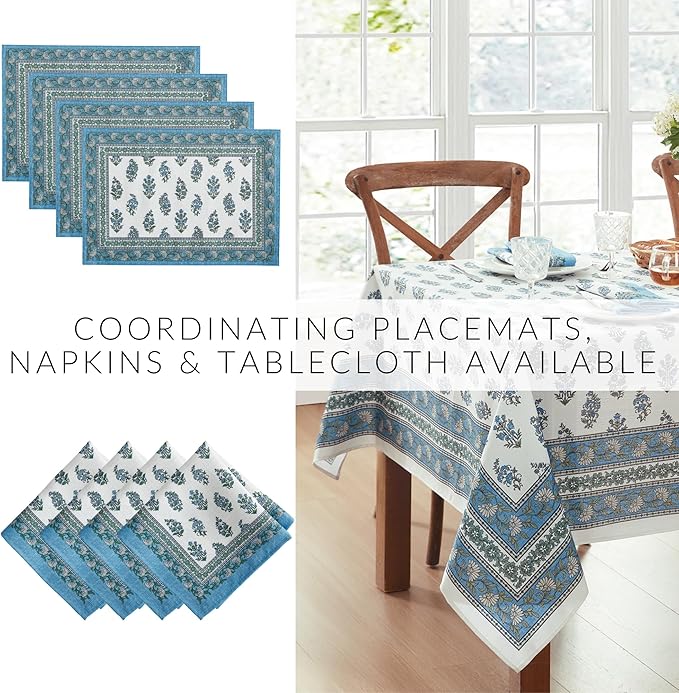 Elrene Home Fashions Tropez Paisley Block Print Coastal Stain & Water Resistant Indoor/Outdoor Table or Console Runner, 13"x70"