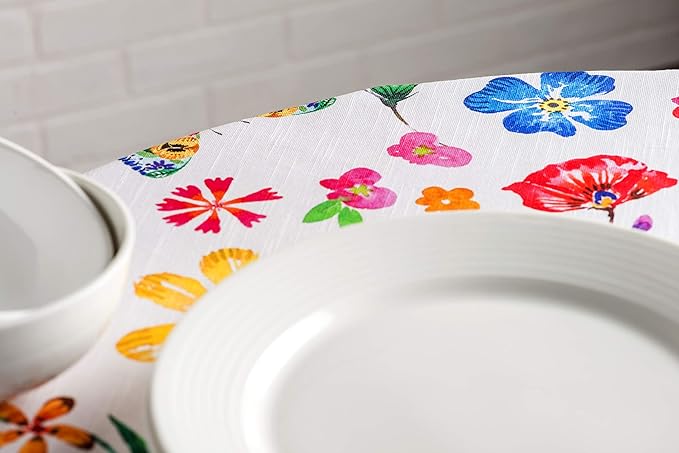 Maison d' Hermine Table Cloth Round Table 100% Cotton 63 Inches Tablecloth Reusable Decorative for Dining Room, Farmhouse, Home, Party, Festive & Wedding Spring Summer - Happy Florals - Sweety