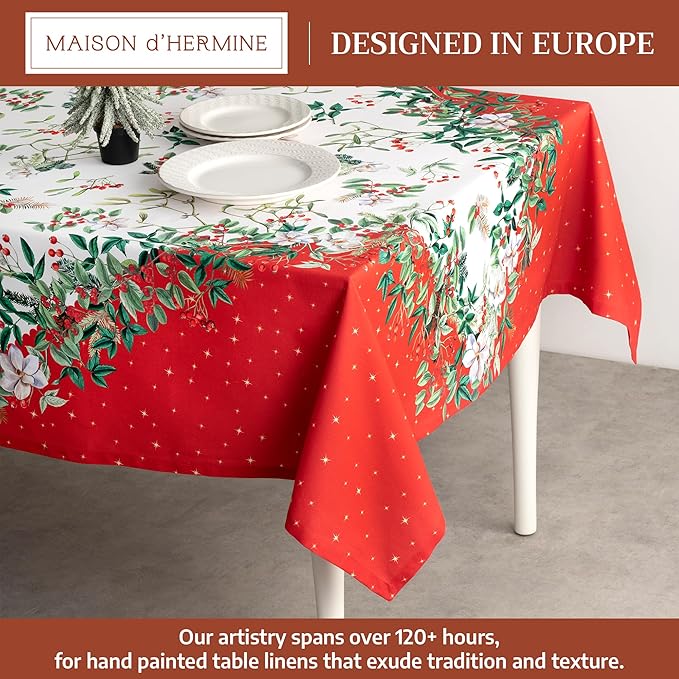 Maison d' Hermine Table Cloth Rectangle Table 100% Cotton 70 x 90 Inches Fall Tablecloth Reusable Everyday Use for Thanksgiving Christmas Decorations Dining Farmhouse Party (Noel)