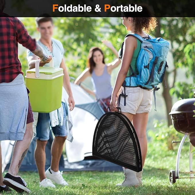 REDCAMP Foldable Fire Pit Cooking Grill Grate, Portable X-Marks Heavy Duty Steel Round Campfire BBQ Grill with Handle & Support Wire, Ideal for Outdoor Picnics & Gatherings, 36-Inch Black