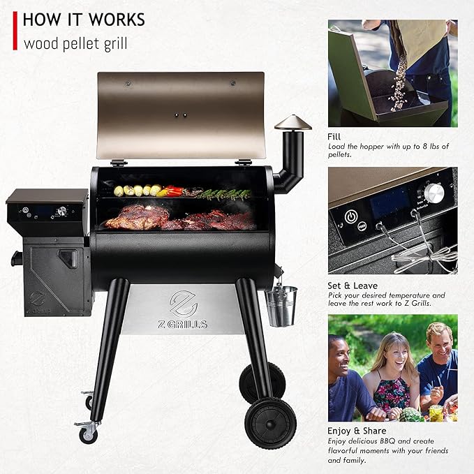 Z GRILLS Upgrade 8 in 1 Wood Pellet Grill & Smoker for Outdoor Cooking, BBQ Grill with PID 3.0 Controller, LCD Screen, 697 sq, Meat Probes, Rain Cover