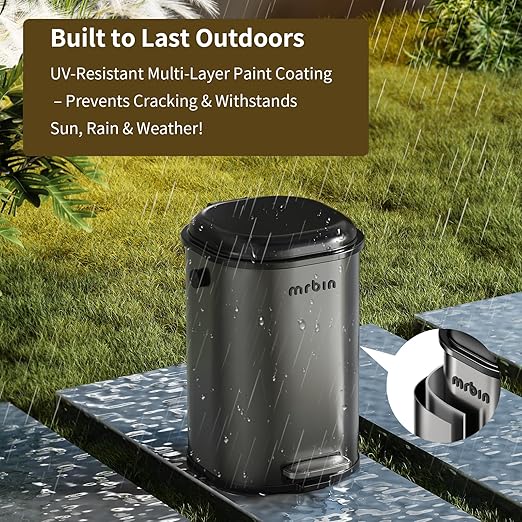 MRBIN Stainless Steel Dog Poop Trash Can with Lid, 5 Gal Round Pet Outdoor Waste Basket with Plastic Inner Bucket, Step Garbage Pail for Outside Patio, Yard, Garage, Eclipse Grey
