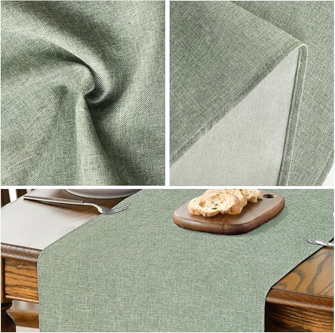 Artoid Mode Sage Green Table Runner, Seasonal Spring Summer Washable Kitchen Dining Table Decoration for Home Party Decor 13x90 Inch