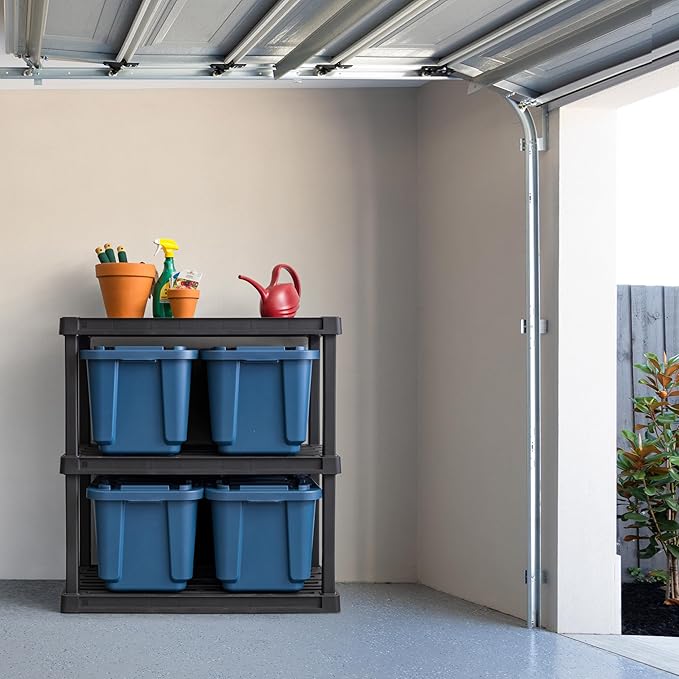 IRIS USA 4-Pack 12 Gallon Storage Bins with Lids |Made in USA| Heavy Duty Eco-Friendly Plastic Tote Containers for Truckbed Tool Box Organization, Large - Navy