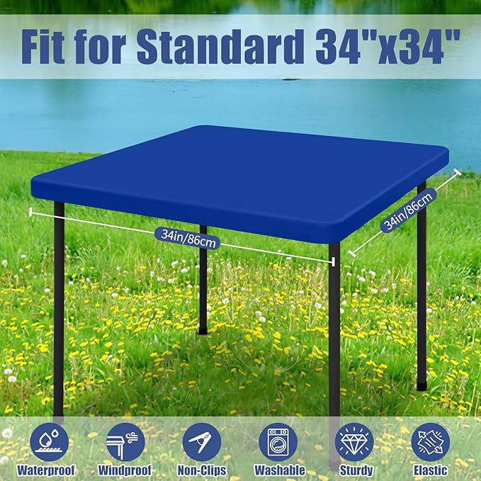 Spandex Square Table Cloth 6 Pack, Elastic Fitted Tablecloths for Picnic, Stretch Washable Patio Table Cover for Outdoor, Camping, Banquet and Parties (Blue, 34"x34")