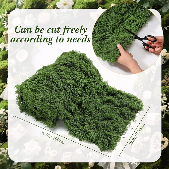 Zeyune 1 Pcs Fake Moss Table Runner for Crafts Artificial Moss Sheet Roll Waterproof Carpet Blanket for Wall Roof Garden Wedding Party Decoration (39 x 39 Inch)