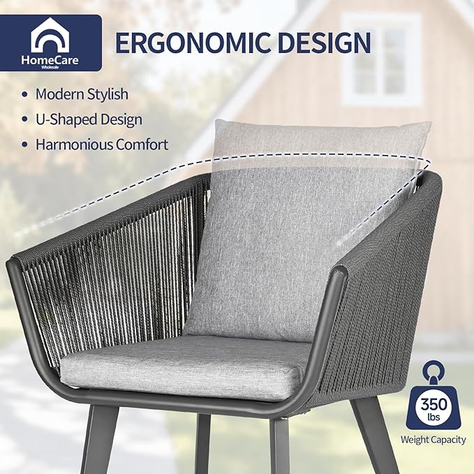 7 Pieces Patio Dining Set for 6 - All Weather Outdoor Dining Sets, All in One Outdoor Table and Chairs, Wicker Outdoor Patio Furniture Sets with Cushions and Pillows, Grey