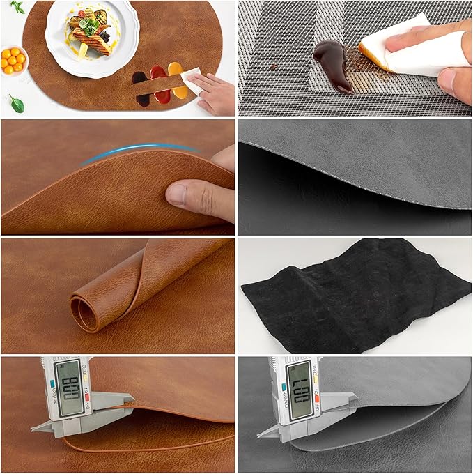 ADRIMER Placemats, Heat Resistant Oval Placemats Set of 4 Washable 12 x 17 Inch, Waterproof Table Mats, Wipeable Pu Place Mats for Kitchen, Dining Room, Turmeric Brown