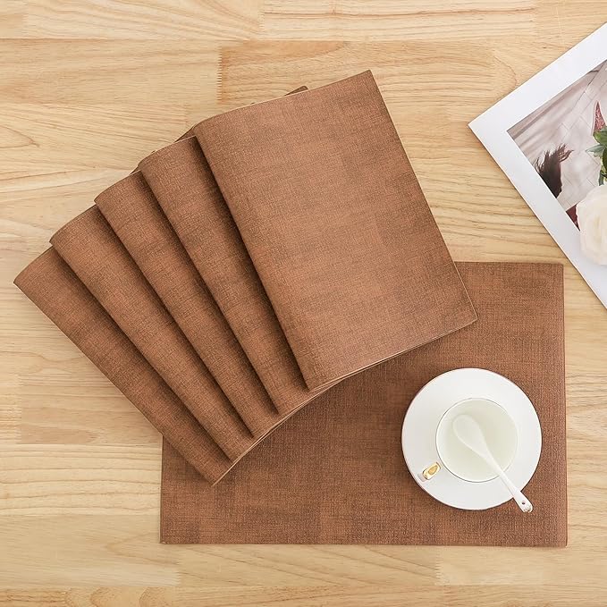 Homaxy Faux Leather Heat Resistant Placemats for Dining Table Set of 4, Waterproof Wipeable Washable PU Table Mats, Easy to Clean Anti-Slip Place Mats, 11.8 x 17 Inch, Brown