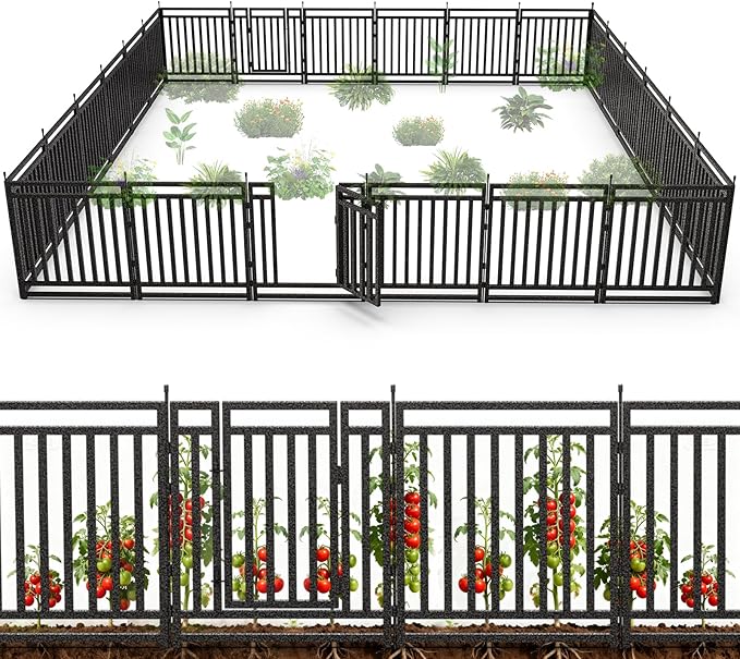 Garden Fence 32in (H) x 54ft (L), 21 Panels + 3 Gates, Durable Outdoor Yard Barrier, Secure Garden Fencing Weather-Resistant Fence Ideal for Pets, Privacy & Decoration, Black Silver