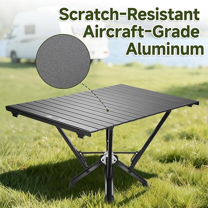 Folding Camping Table — Stable Roll-Up Aluminum Design, Solid Support Structure, Portable Outdoor Table for Camping, Cooking, RV & Travel