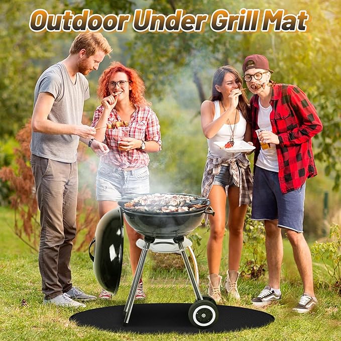 Apipi 47'' Fire Pit Mat Compatible with Solo Stove Bonfire - Fireproof Grill Mat Deck Patio Protector, 3-Layer Reusable Easy to Clean Round BBQ Mat for Outdoor Camping Accessories, Black