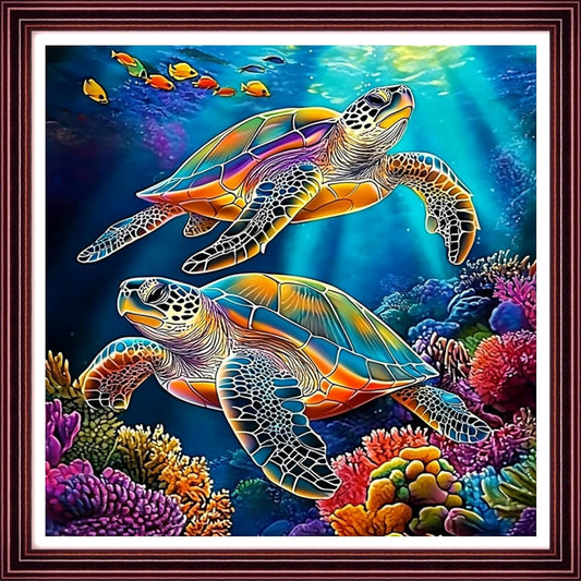 Redxing Stamped Cross Stitch Kits Full Range of Embroidery Starter Kits- Needlepoint Counted Cross Stitch Kits for Beginner Adults 11CT Printed Embroidery Kit-Rainbow Turtle Coral 18x18 inch