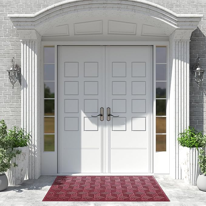 Yimobra Extra Large Door Mat 60x32, All-Season Waterproof Outdoor Mats for Front Door Entrance with Drainage Holes, Heavy Duty Non-Slip Doormat for Garage Patio Entryway Indoor, Red