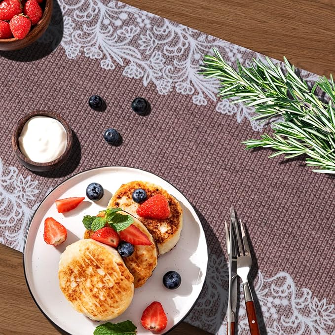 Trivet Table Runner Hot Plates Mat 12 X 40 Inch Heat Resistant Table Protector Waterproof Decorative Farmhouse Kitchen Trivets Counter Heat Proof Placemats for Hot Dishes (Jute and Lace)