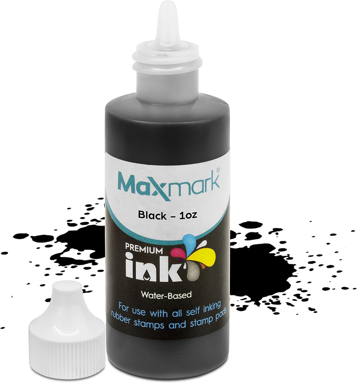 MaxMark Premium Refill Ink for self Inking Stamps and Stamp Pads, Black Color - 1 oz.