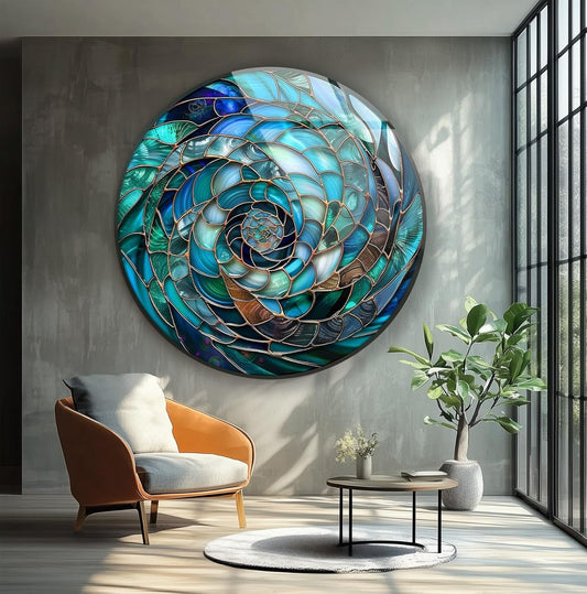 My Photostation.com 20''(50cm) Diameter Ocean Vortex Spiral Round Glass Wall Art Tempered Glass Printing Wall Decor Large Wall Art Wall Hangings