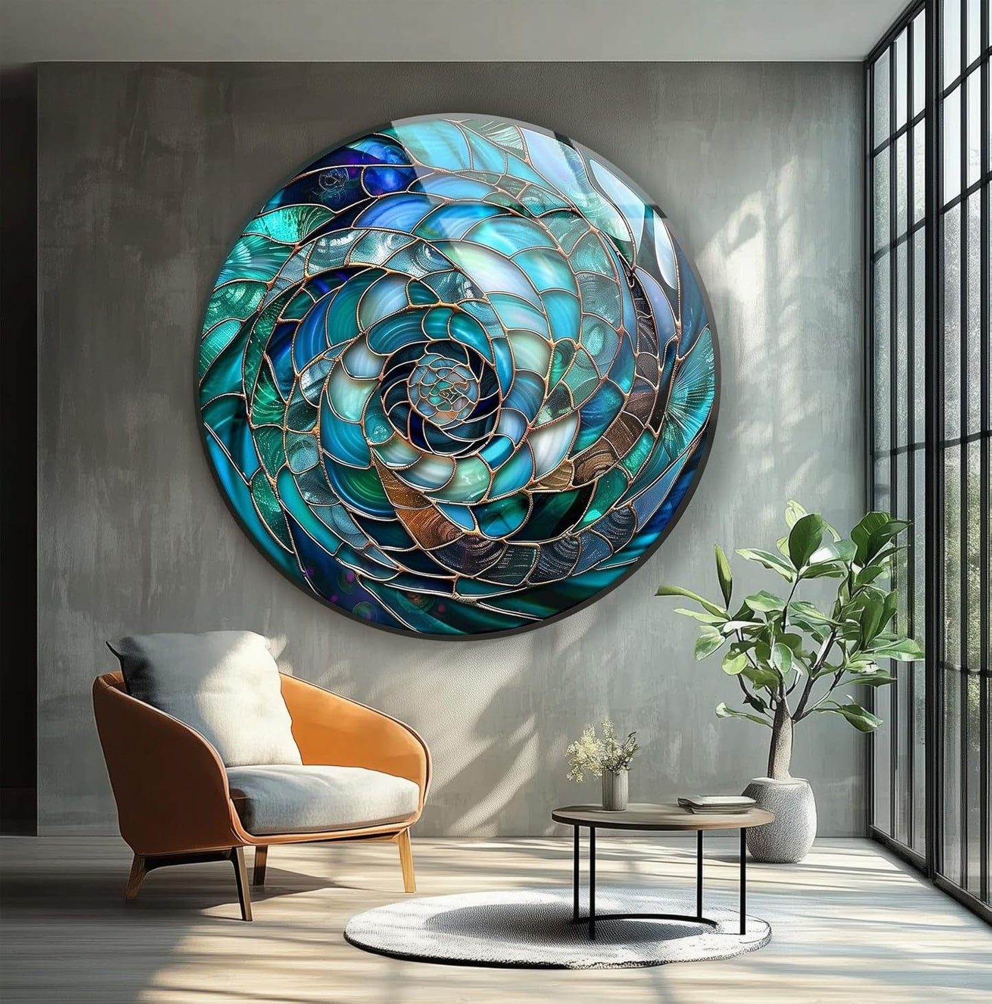 My Photostation.com 10''(25cm) Diameter Ocean Vortex Spiral Round Glass Wall Art Tempered Glass Printing Wall Decor Large Wall Art Wall Hangings