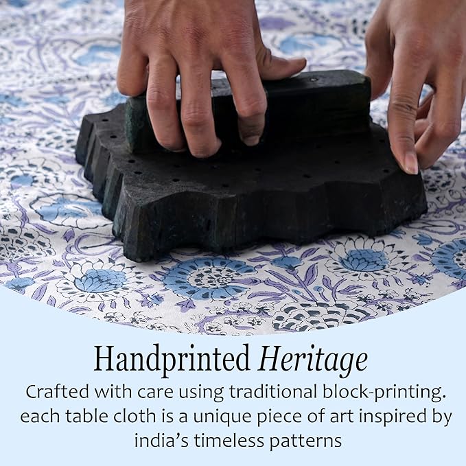 CPC Tablecloth 100% Cotton 72x140 Inch Indian Block Print Rectangle Table Cover, Blue Table Cloth for Weddings, Spring/Summer, Barbeque - Indigo Blue