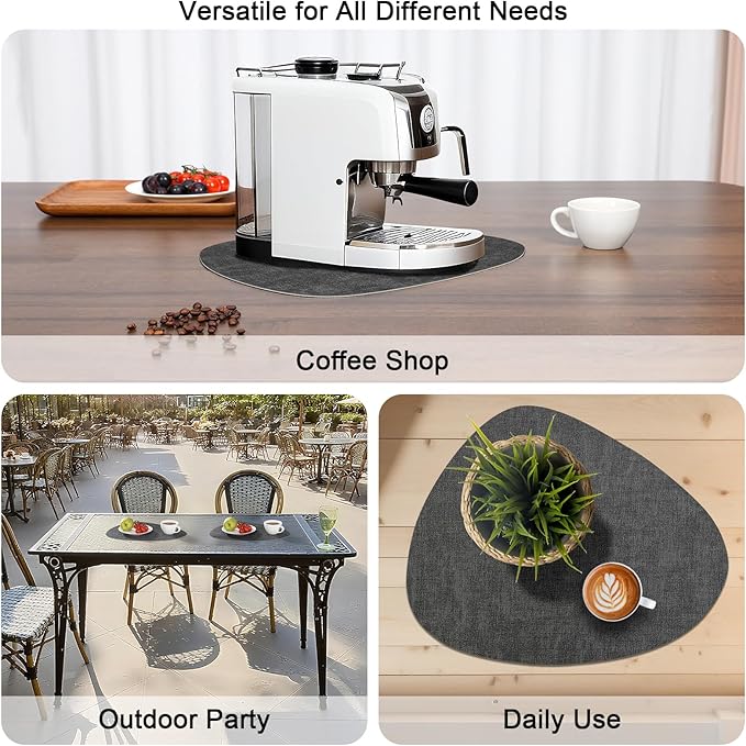 Placemats and Coasters, Washable Reversible Placemats Round Faux Leather Wipeable Place Mats Non Slip Heat Resistant Indoor Outdoor Table Mats (Set of 4, Gray Green)