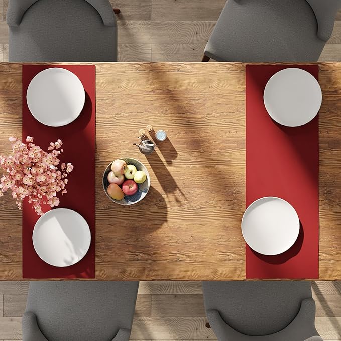 Encasa XO Table Runner 13"x36" Long | Cotton Canvas Fabric | Deep Red Solid Color | Machine Washable & Durable