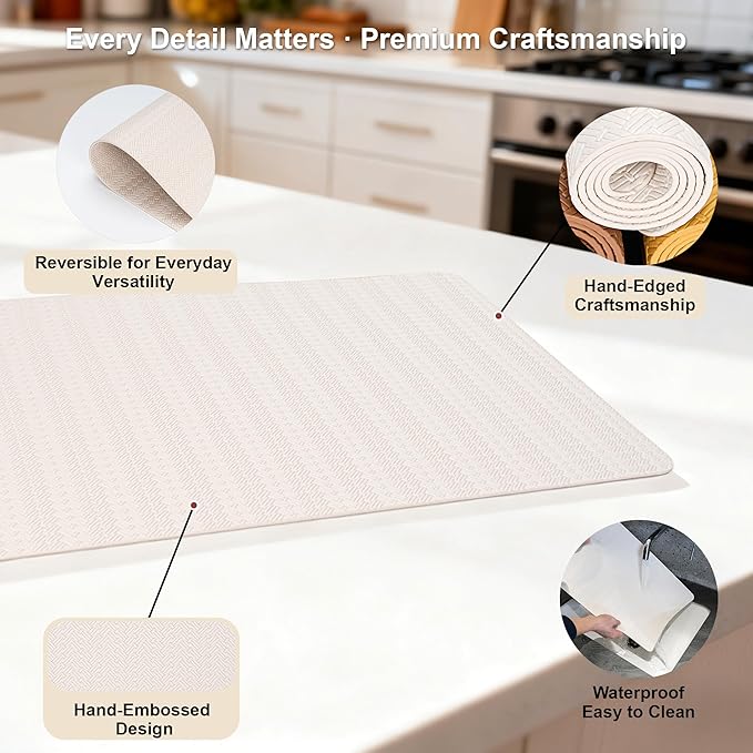 Faux Leather Placemats Set of 4 – 17x12 Inch Vinyl Table Mats, Heat Resistant, Non Slip, Wipeable & Washable, Easy to Clean Dining Table Decor for Kitchen & Dining Room（Ivory White）