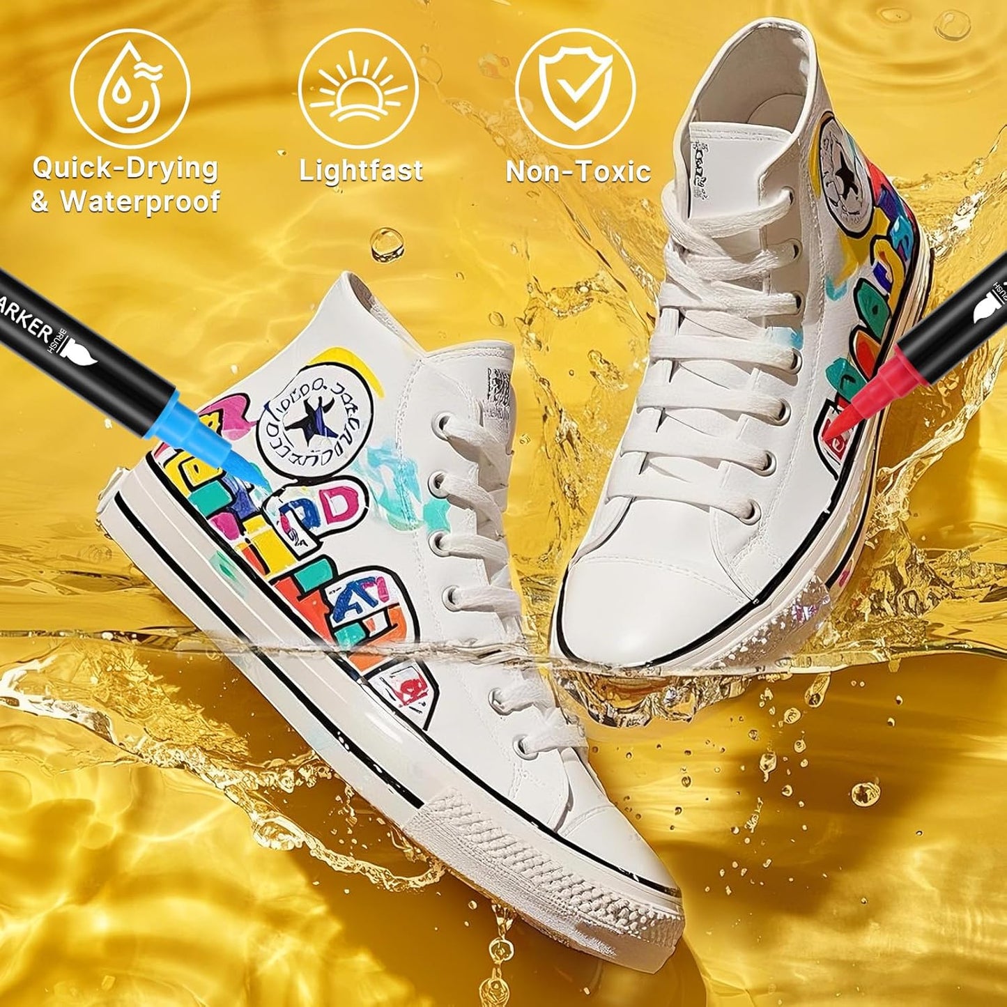 Tongfushop 72 Colors Acrylic Paint Markers, Dual Tip Acrylic Paint Pens with Brush Tip & Fine Tip, Wood Markers for Rock Painting, Wood, Canvas, Stone, Glass, Ceramic, DIY Crafts, Art Supplies