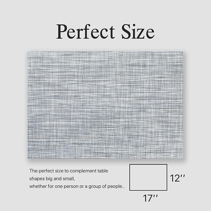 Placemats Set of 12 - Easy Clean Woven Vinyl Placemats for Dining Table, Indoor/Outdoor Place Mats, Washable PVC Table Mats（Gray）