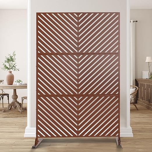 Casaphoria 72" H x 47" W Metal Privacy Screen, Freestanding Outdoor Screen for Deck, Patio & Balcony - Versatile Decorative Privacy Panels for Home & Garden Use (Brown-Parallel)