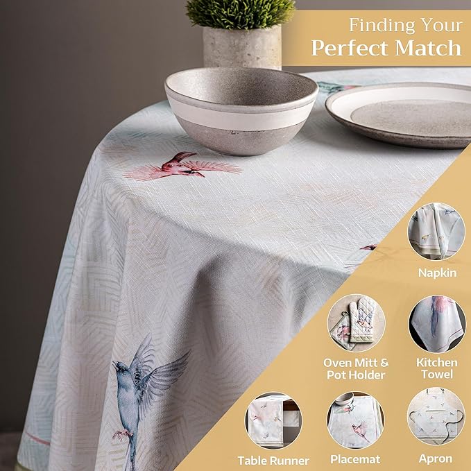 Maison d' Hermine Table Cloth Round Table 100% Cotton 69 Inches Tablecloth Reusable Decorative Everyday Use for Dining Room, Farmhouse, Home, Party, Festive & Wedding Spring Summer - Flying Birds